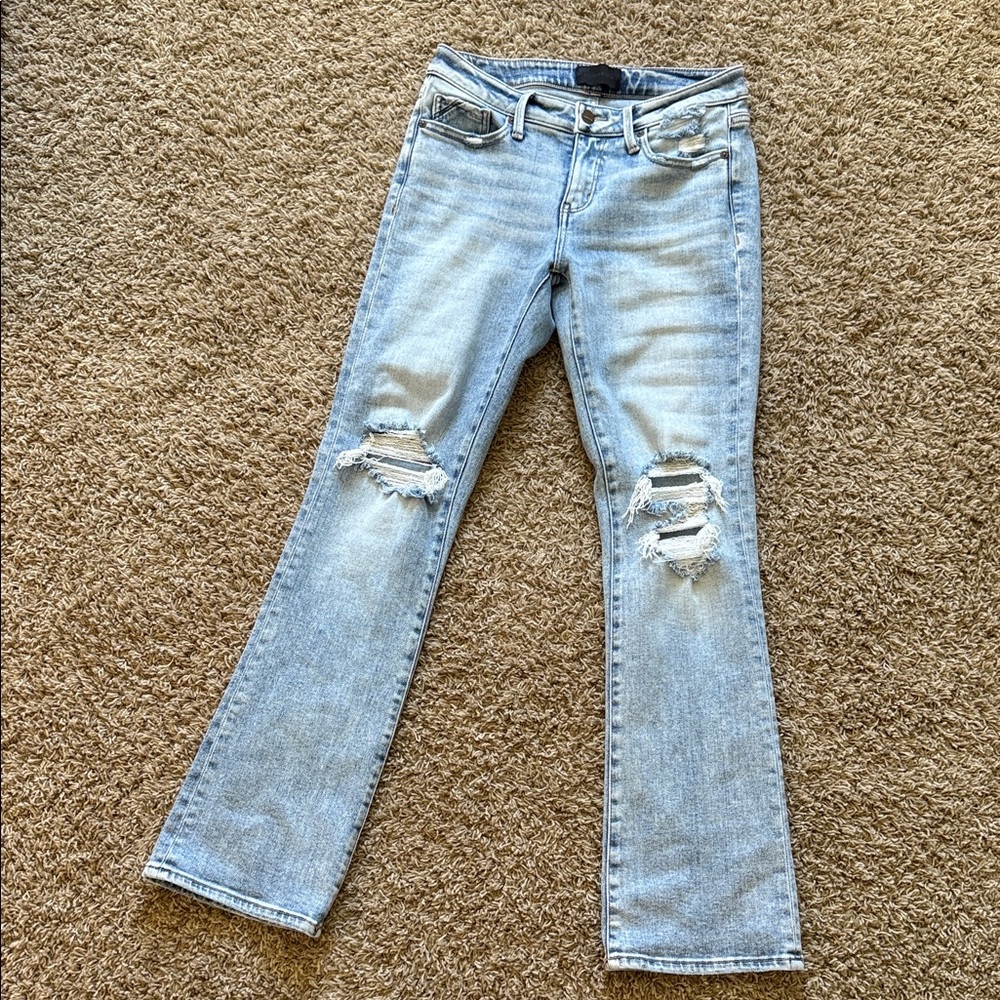 Buckle Light Blue Ripped Straight Leg Jeans
